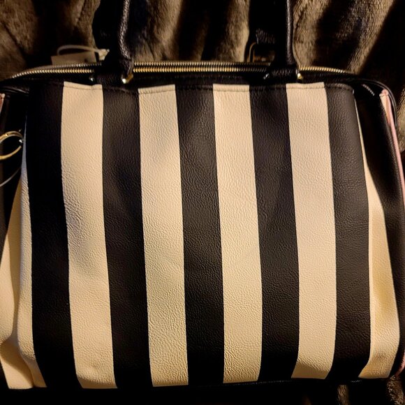 Betsey Johnson Black and White Stripe Satchel - Picture 3 of 14